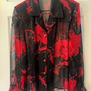 Custom Made Women's Sheer Floral Button-Up Shirt Long Sleeve Blouse!